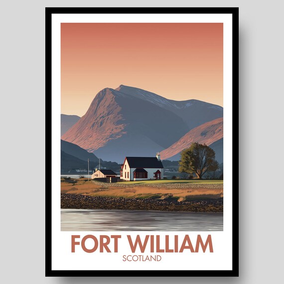 Fort William Scotland Ben Nevis Sunset Cottage Travel Poster