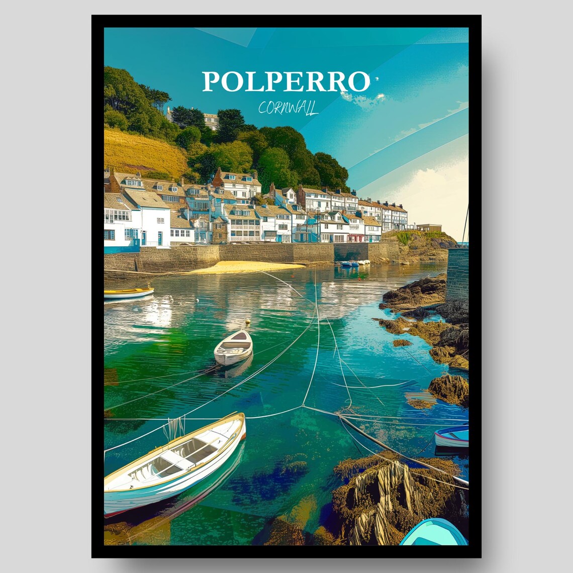 Polperro Cornwall Fishing Village Harbor Vintage Travel Poster Coastal Art
