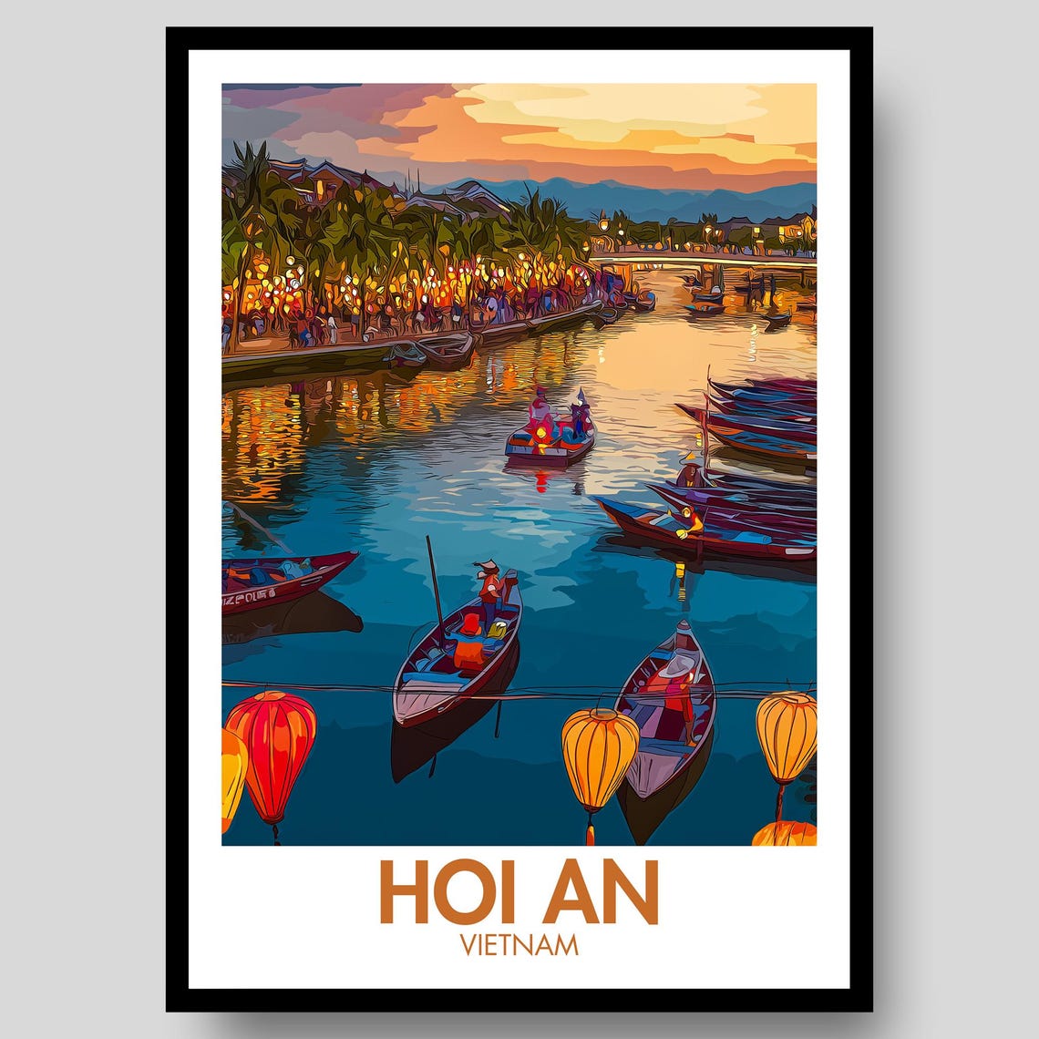 Hoi An Vietnam Lantern River Boats Dusk Ancient Old Town Poster