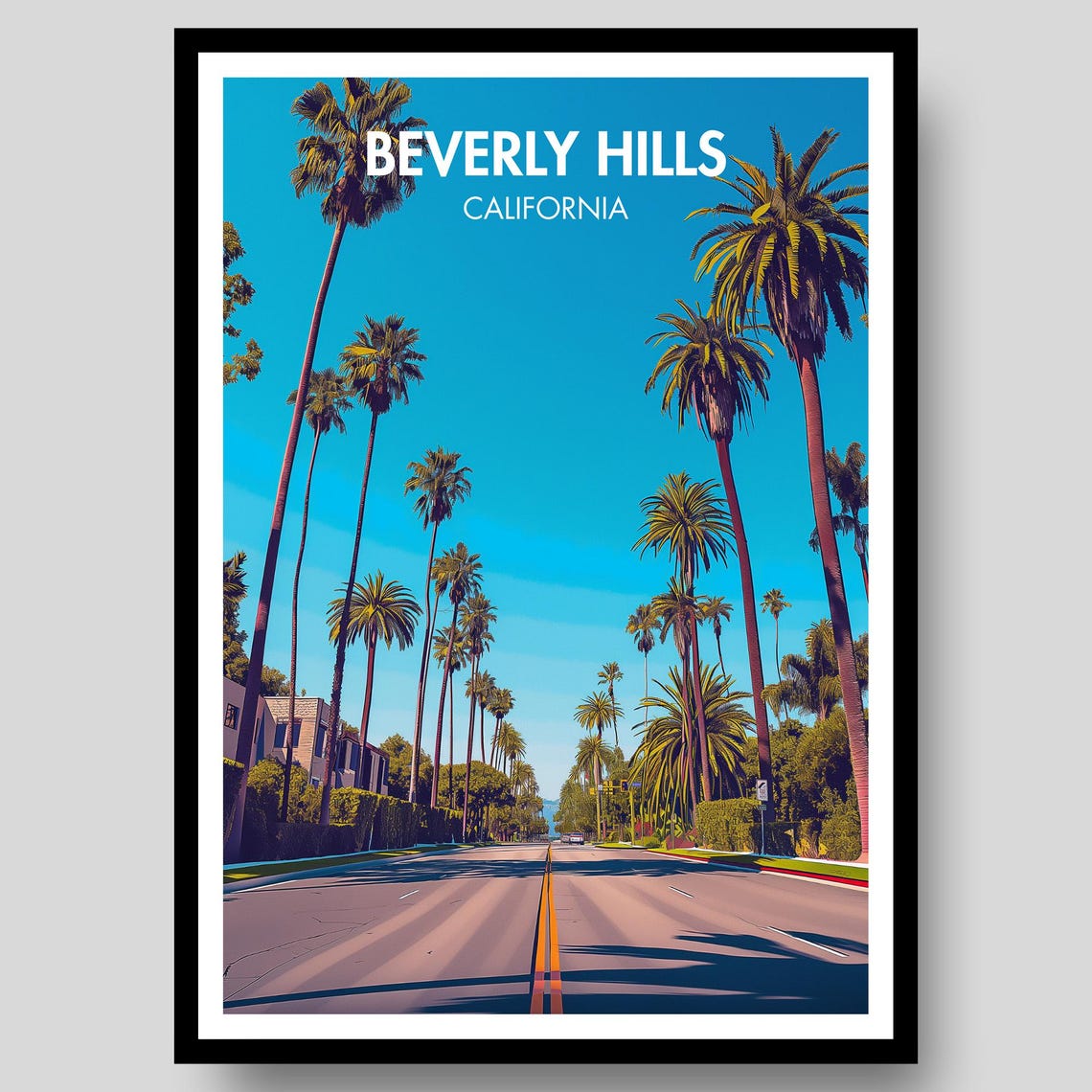 Beverly Hills California Palm Lined Boulevard Retro Art Poster