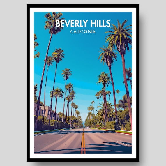 Beverly Hills California Palm Lined Boulevard Retro Art Poster