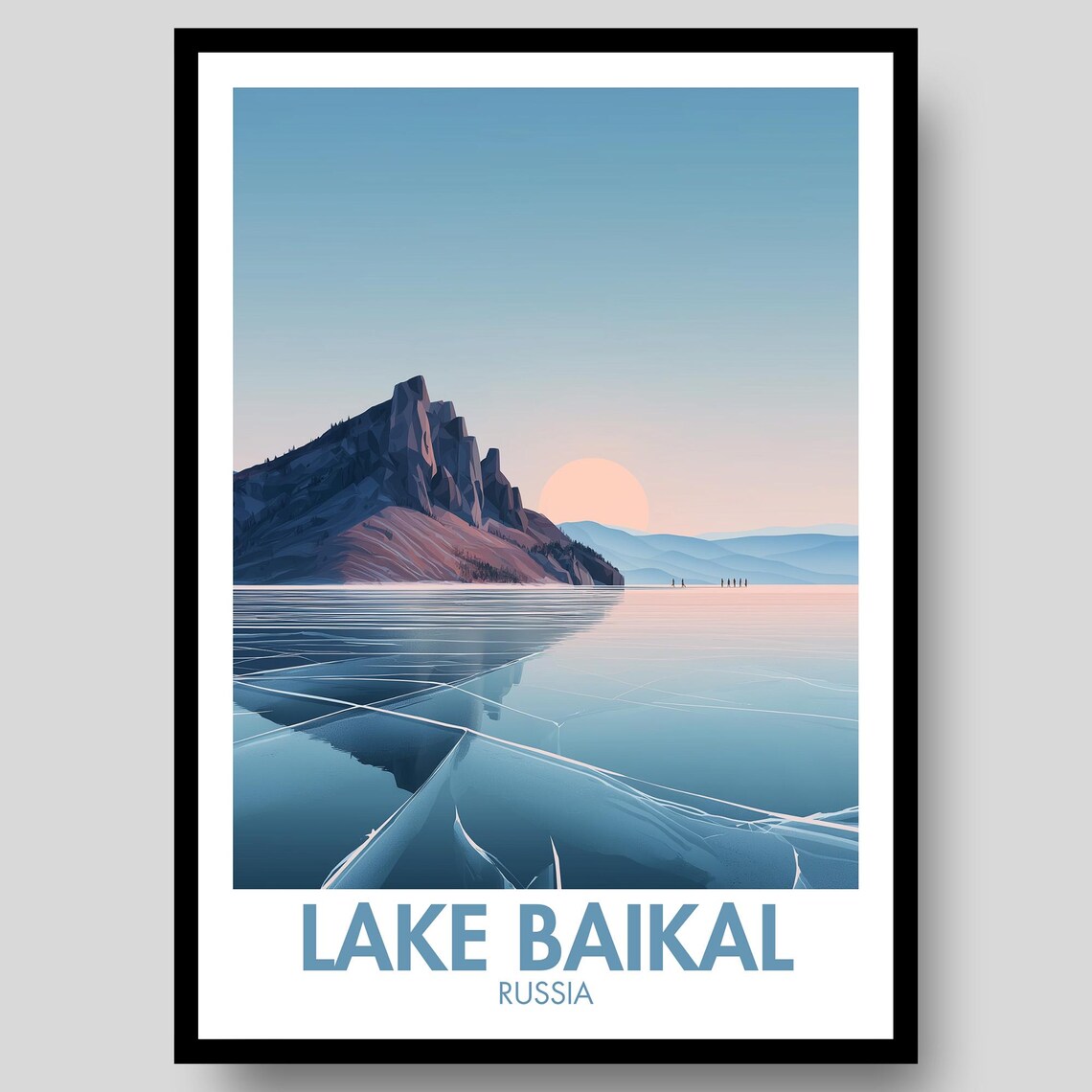 Lake Baikal Russia Frozen Ice Mountain Winter Sunrise Travel Poster