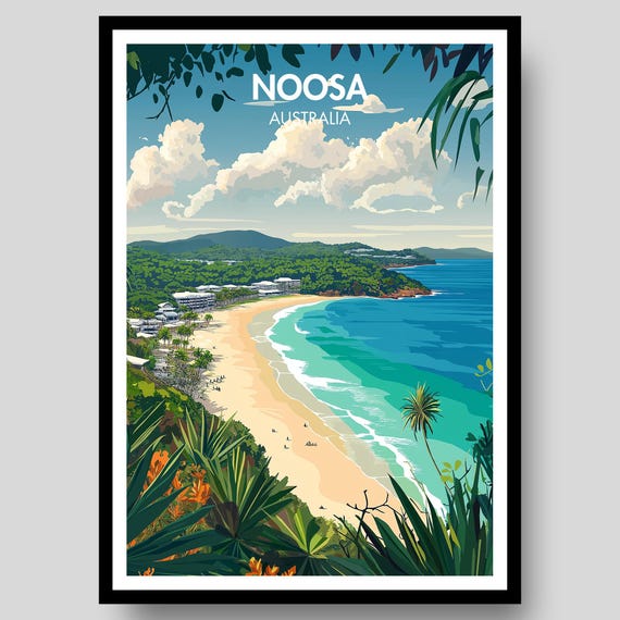 Noosa Poster Australia Queensland Australian Wall Art Print Surf