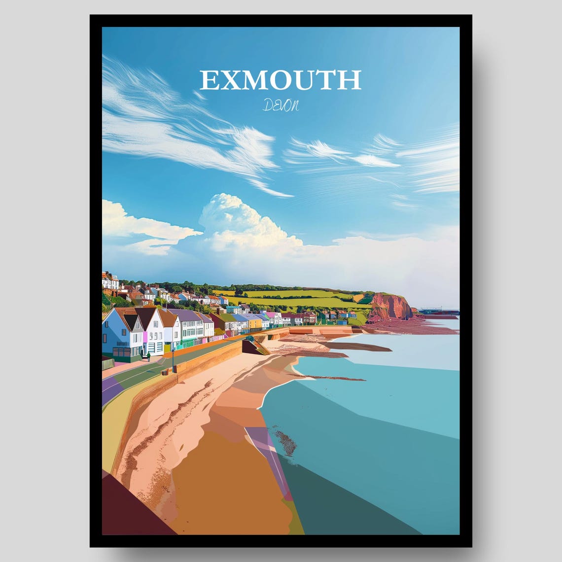 Exmouth Devon England Seaside Beach Town Retro Travel Poster