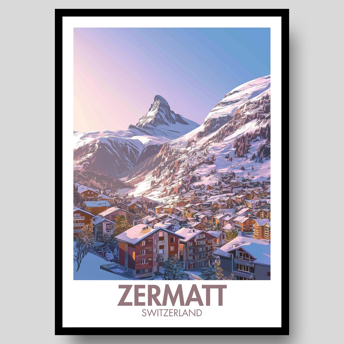 Zermatt Switzerland Matterhorn Mountain Village Sunset Travel Poster