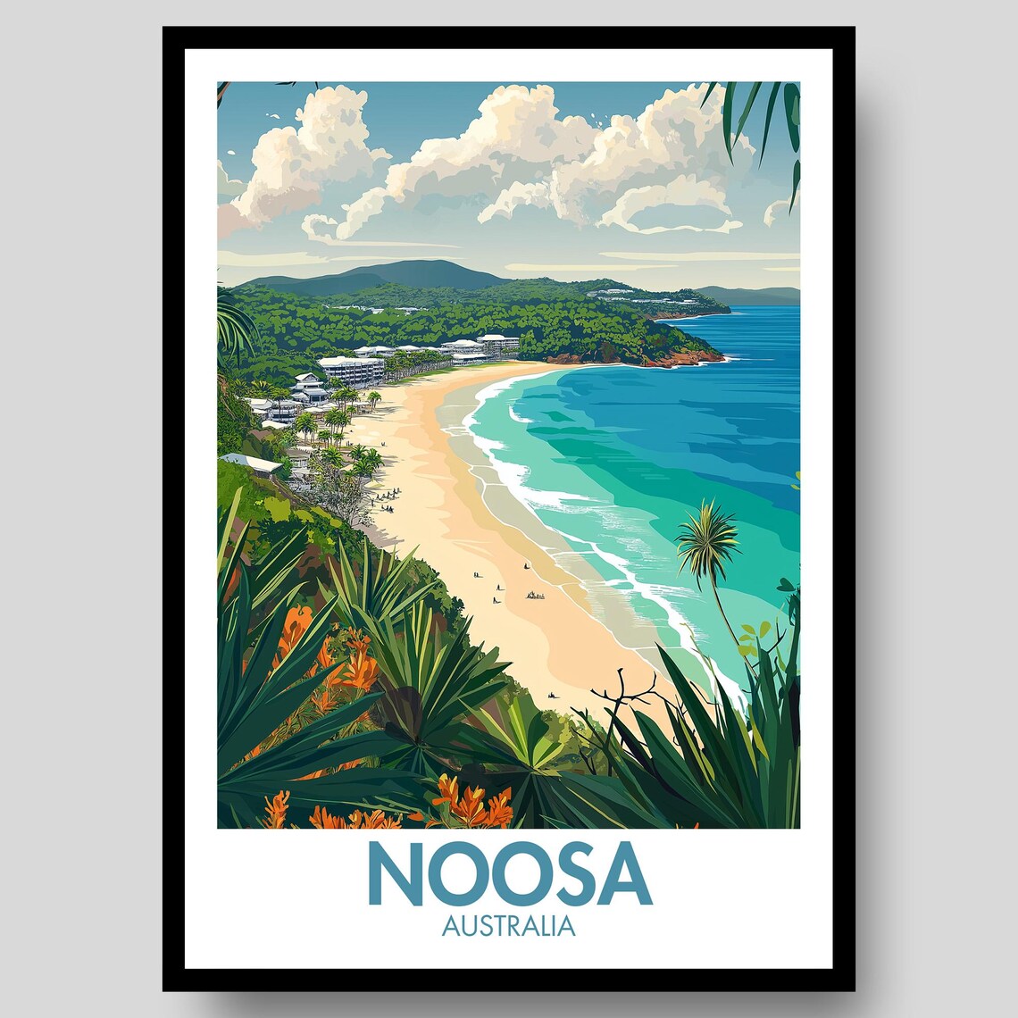 Noosa Travel Poster, Queensland Surf Coast