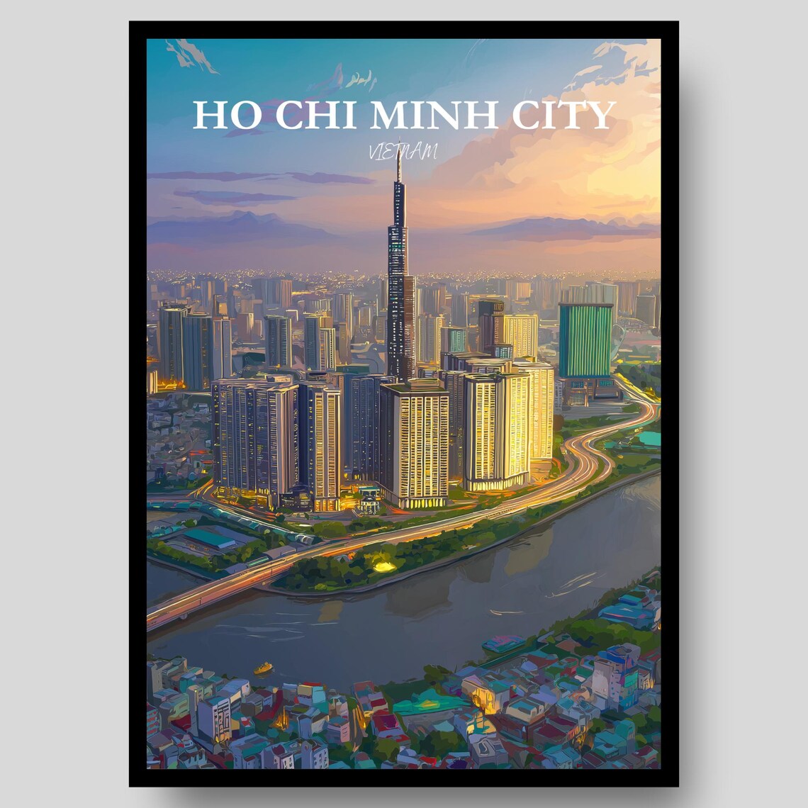 Ho Chi Minh City Vietnam Skyline Sunset Aerial Twilight Poster