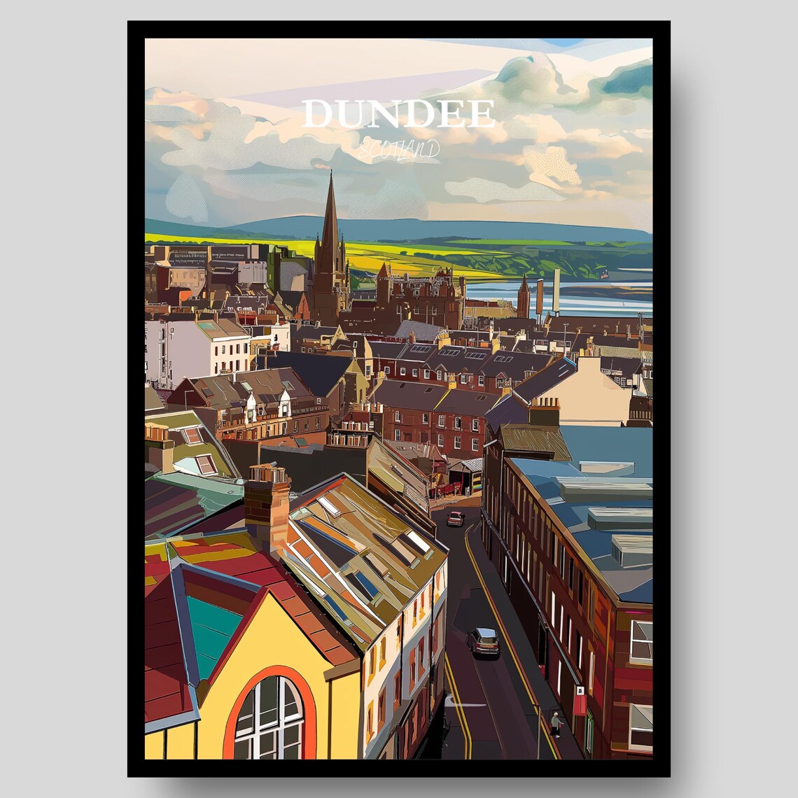 Dundee Scotland Rooftop City View River Tay Spire Skyline Poster