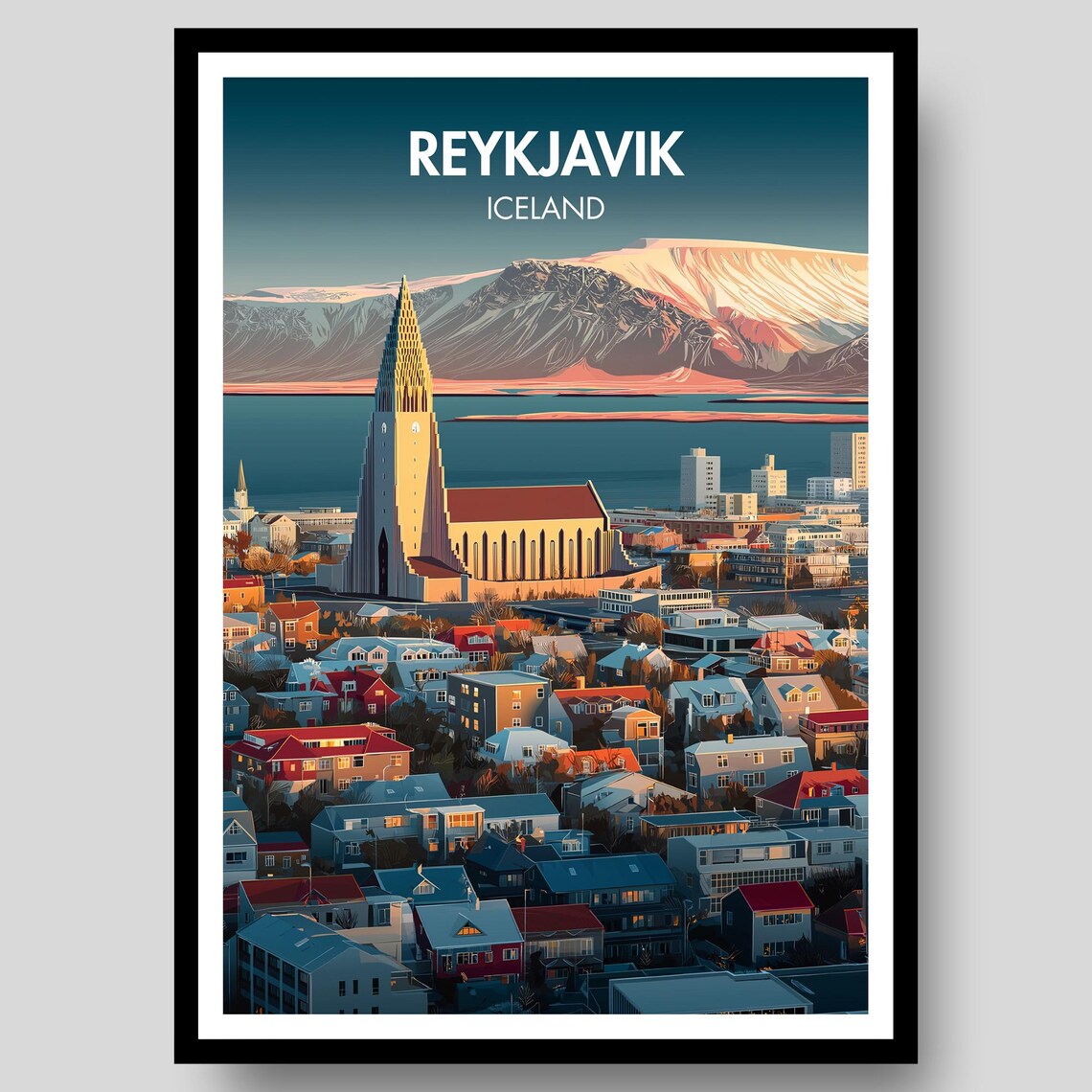 Reykjavik Travel Poster, Iceland Place Print