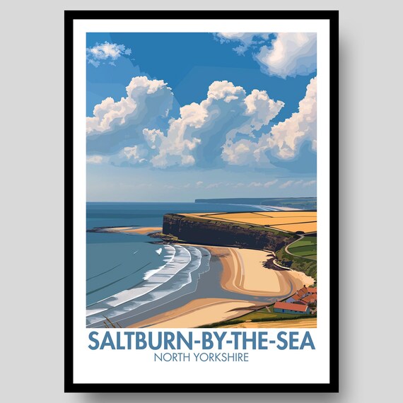 Saltburn-by-the-Sea North Yorkshire Beach Cliffs Retro Travel Poster