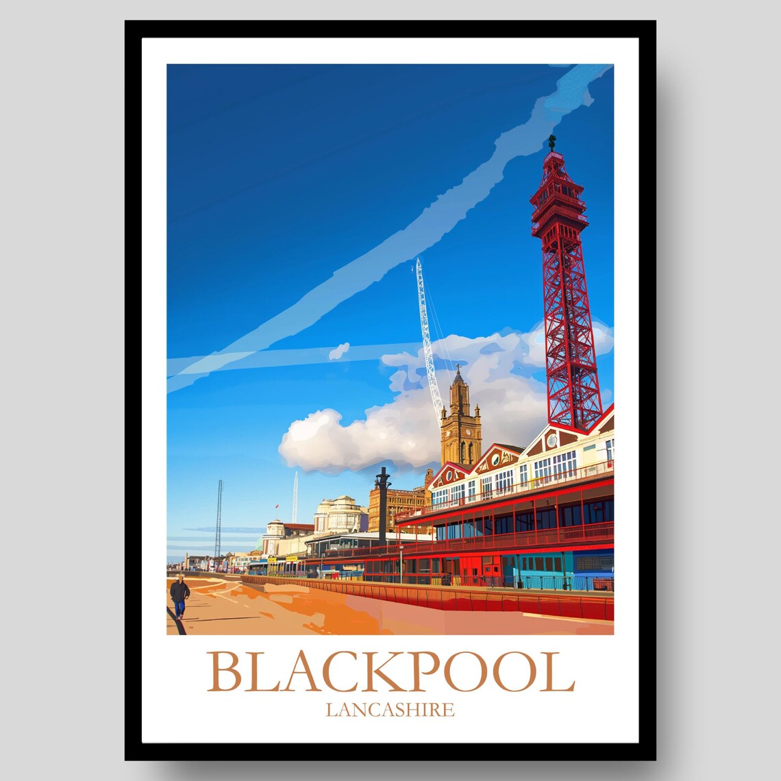 Blackpool Lancashire Tower Pier Seaside Vintage Travel Art Poster