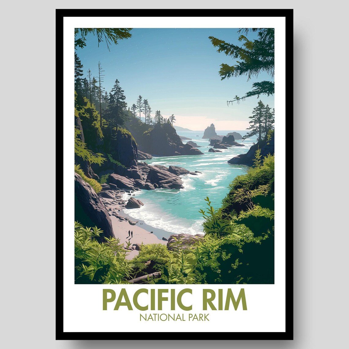 Pacific Rim National Park Rocky Cove Evergreen Coast Poster Art