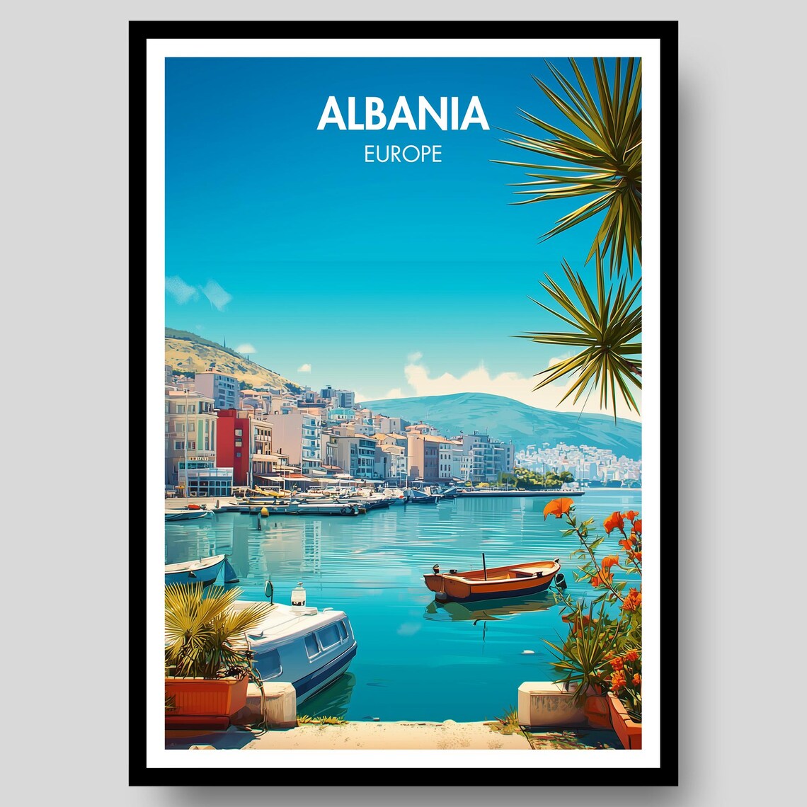Albania Coastal Harbor Town Turquoise Sea Europe Travel Poster