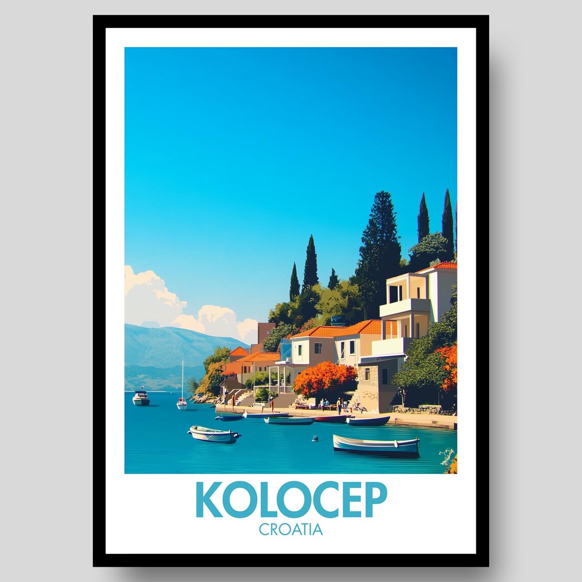 Kolocep Croatia Vintage Travel Poster Island Waterfront Boats