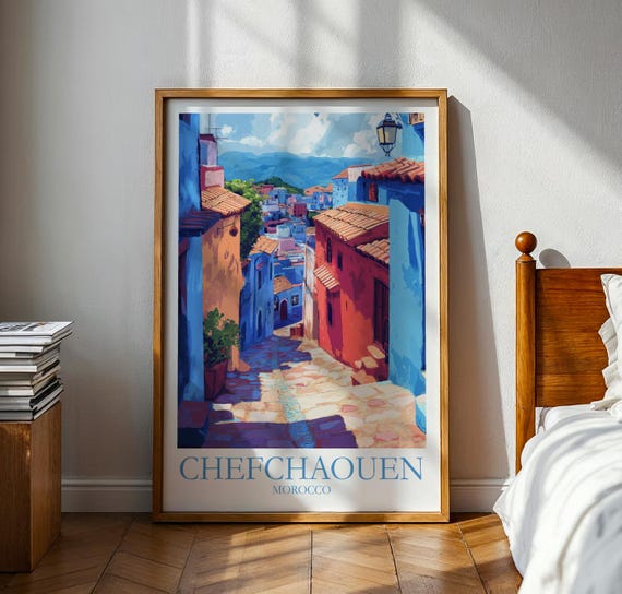 Chefchaouen Poster Moroccan Wall Art Chafchaouen Africa Morocco Decor Print