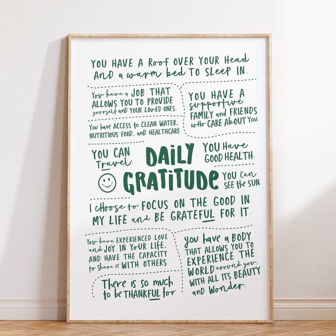 Green Retro Gratitude Art Print, Dorm Decor