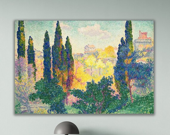 Henri Edmond Cross Cypresses at Cagnes Pointillist Trees Village Poster
