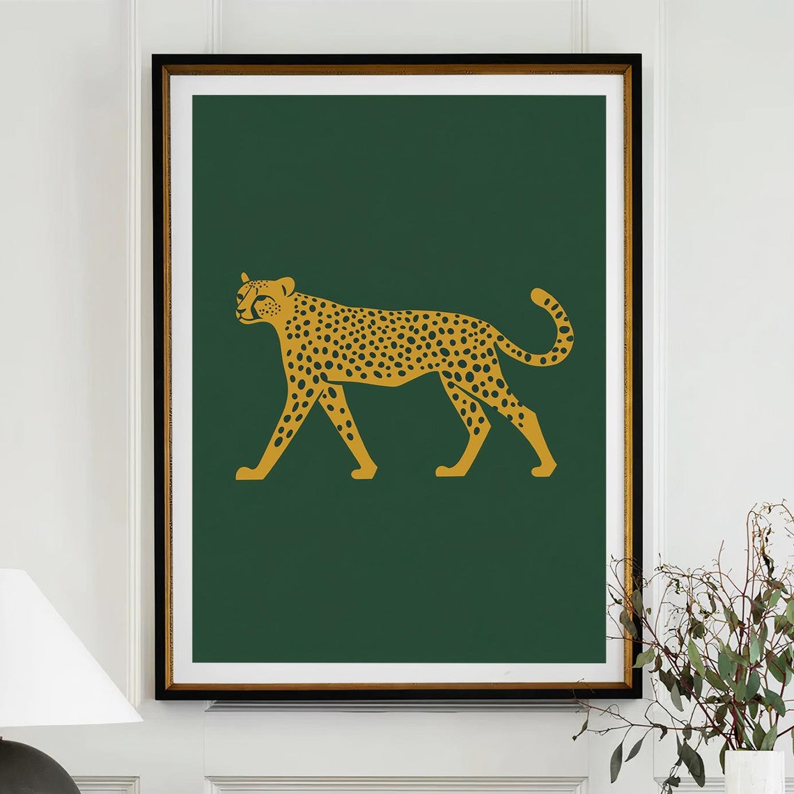 Modern Gold Cheetah Silhouette On Deep Green Minimalist Poster - Image 5