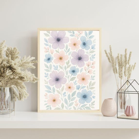 Watercolor Floral Wall Art Botanical Pastel Flower Poster
