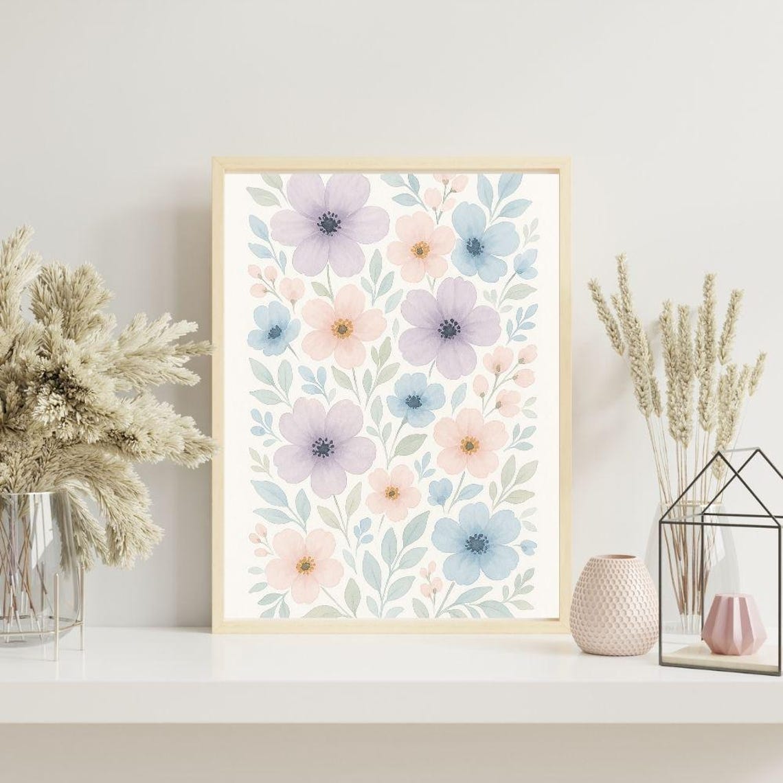 Watercolor Floral Wall Art Botanical Pastel Flower Poster