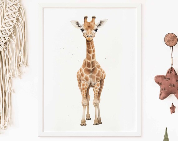 Sweet Watercolor Giraffe Standing Tall Poster for a Kids Nursery