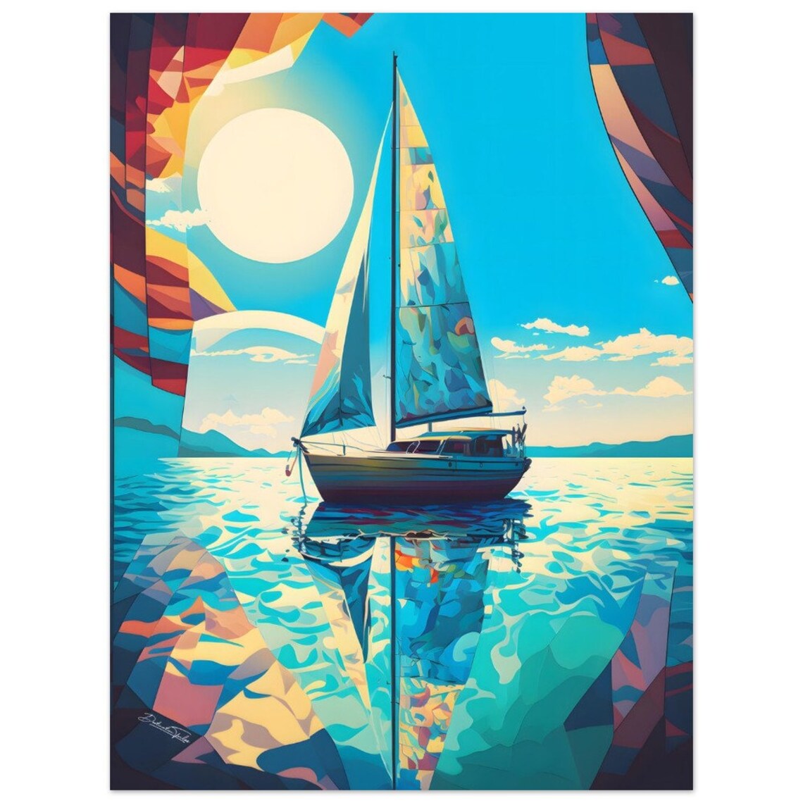 Geometric Sailboat Abstract Colorful Modern Sailing Art Poster - Image 2