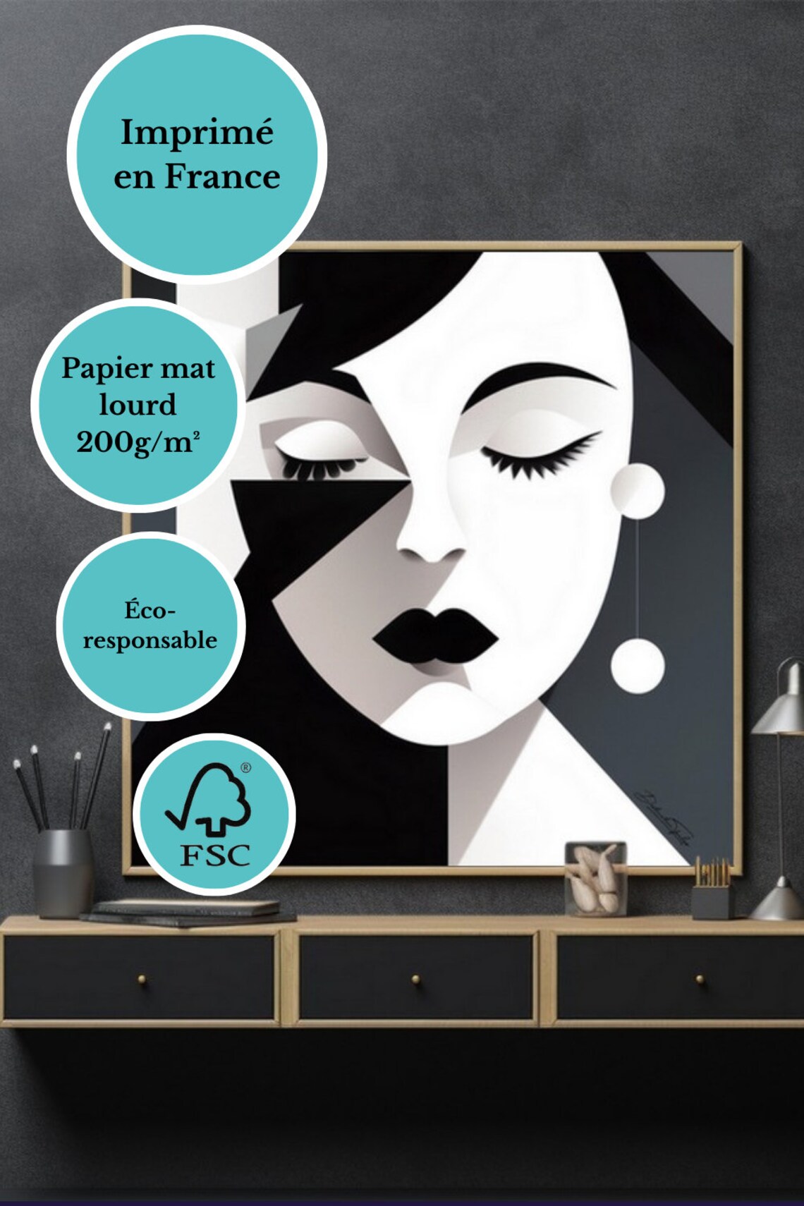 Monochrome Geometric Woman Portrait Modern Minimalist Art Poster - Image 4