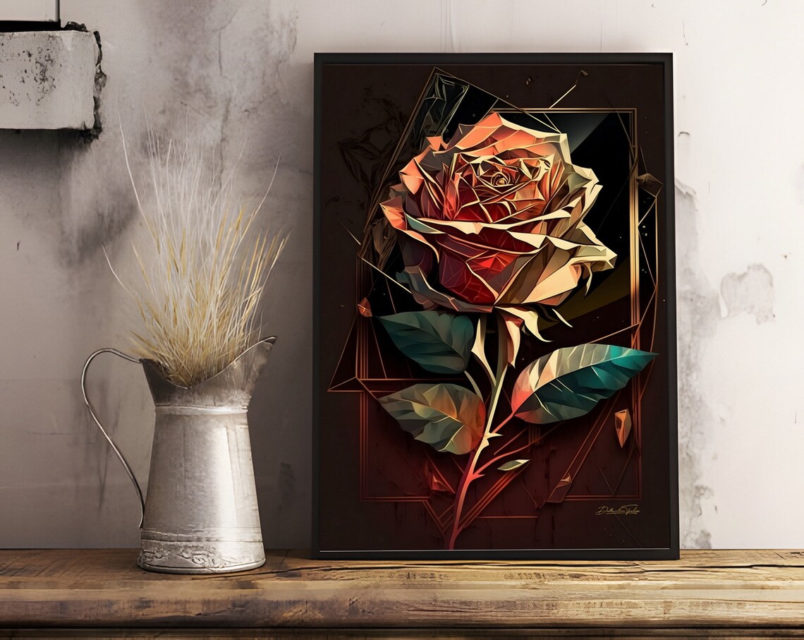 Geometric Rose Flower Dark Botanical Modern Floral Art Poster - Image 3