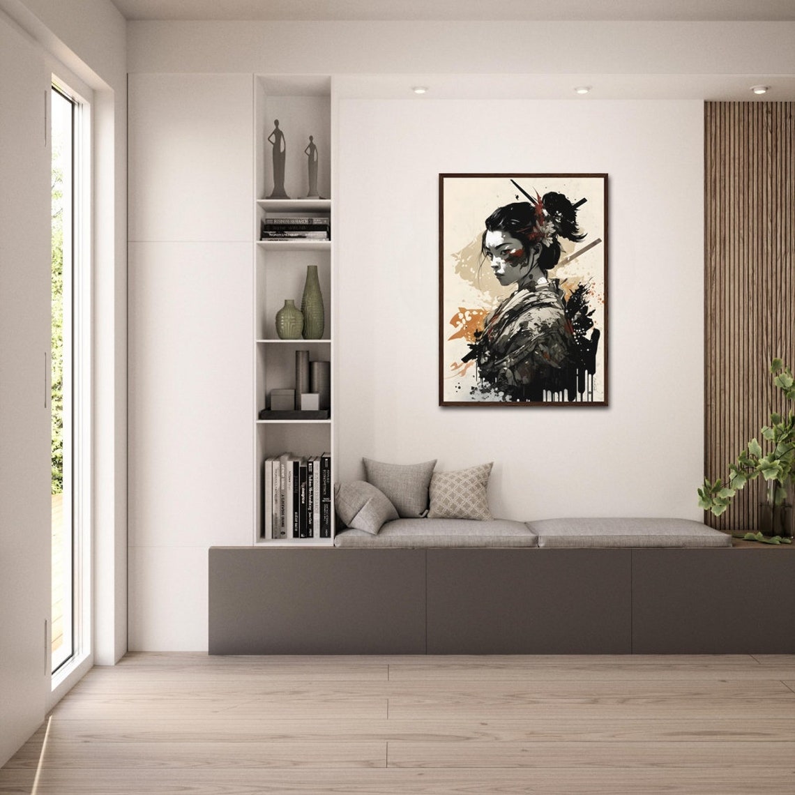 Japanese Warrior Woman Ink Wash Splash Portrait Wall Decor Poster - Image 4