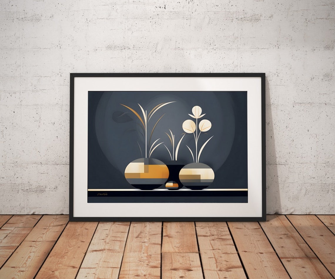 Midnight Botanical Planter Silhouettes Gold Charcoal Wall Decor Poster - Image 4