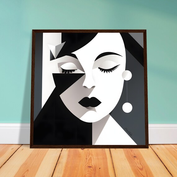 Monochrome Geometric Woman Portrait Modern Minimalist Art Poster