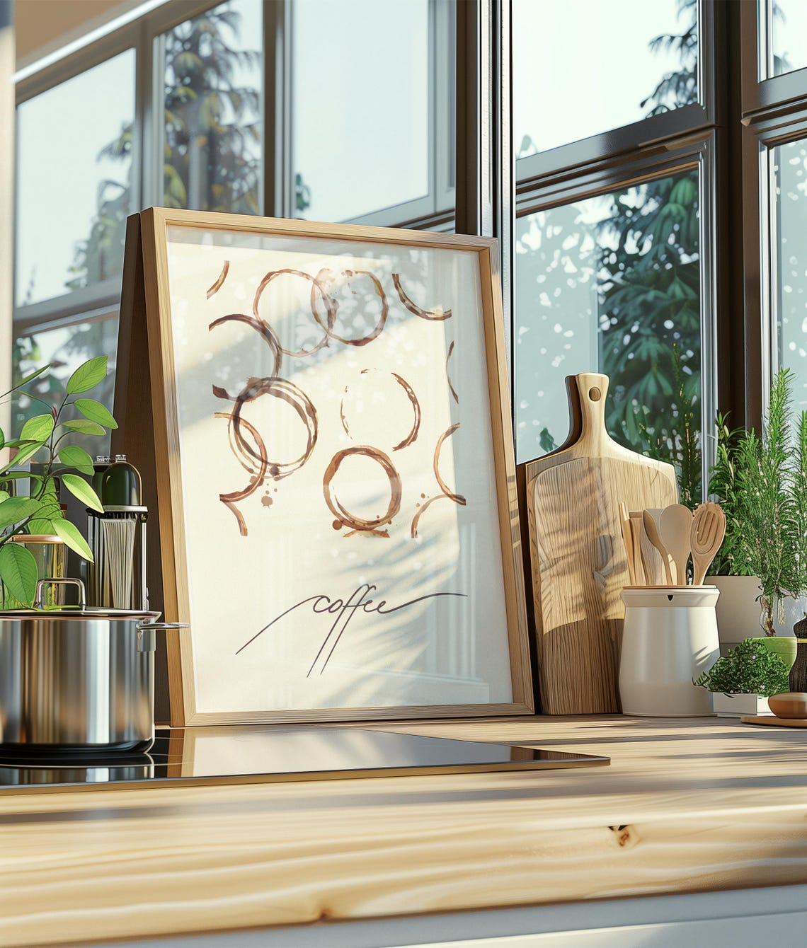Coffee Cup Ring Stains Pattern Script Minimalist Kitchen Poster - Image 3