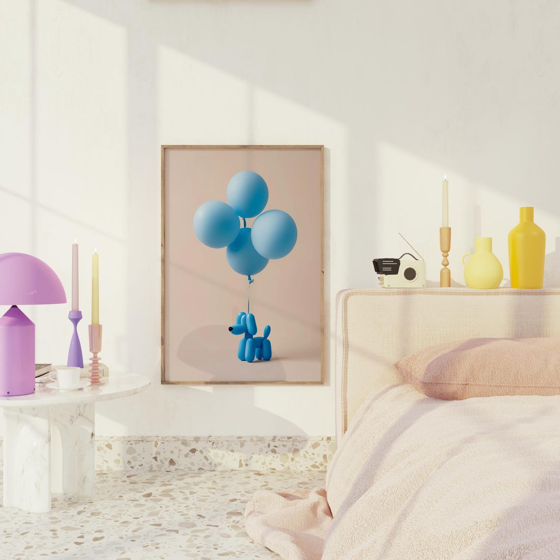 Blue Balloon Dog With Balloons Playful Print Kids Room Gift Decor - Image 2