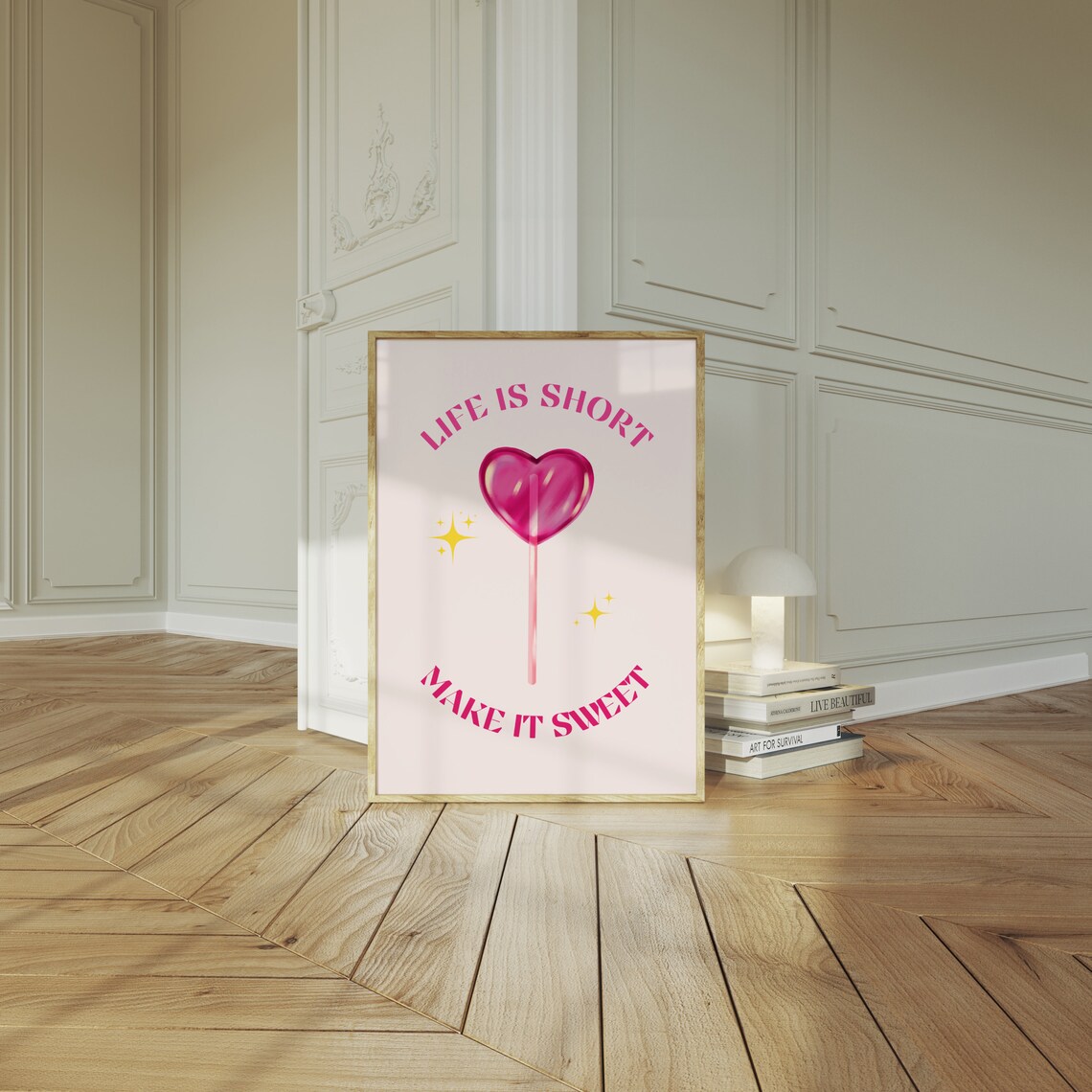 Life Is Short Make It Sweet Heart Lollipop Pink Quote Poster - Image 2