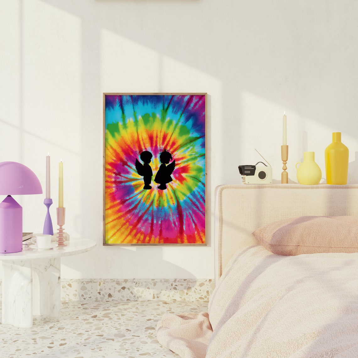 Angel Couple Silhouette Rainbow Tie Dye Psychedelic Love Poster - Image 2