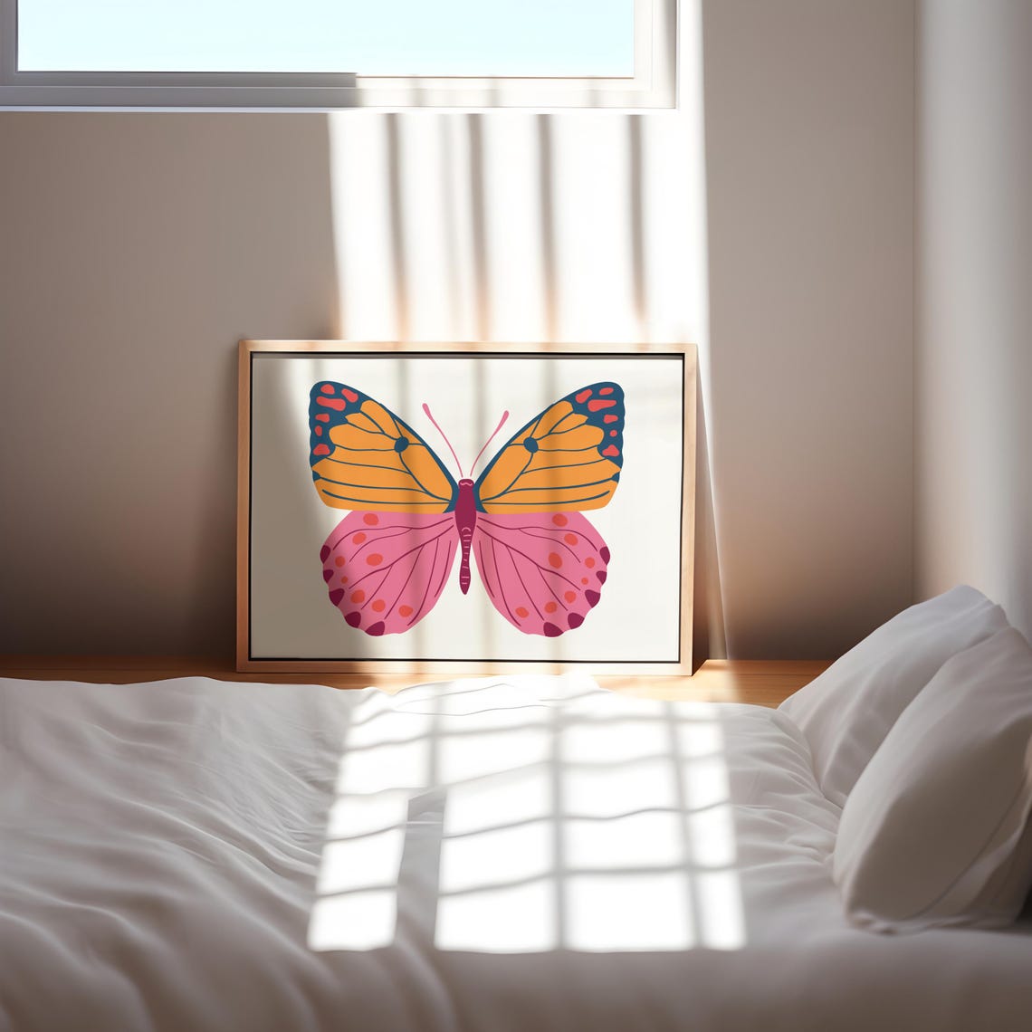 Colorful Butterfly Modern Illustration Cream Teen Bedroom Poster