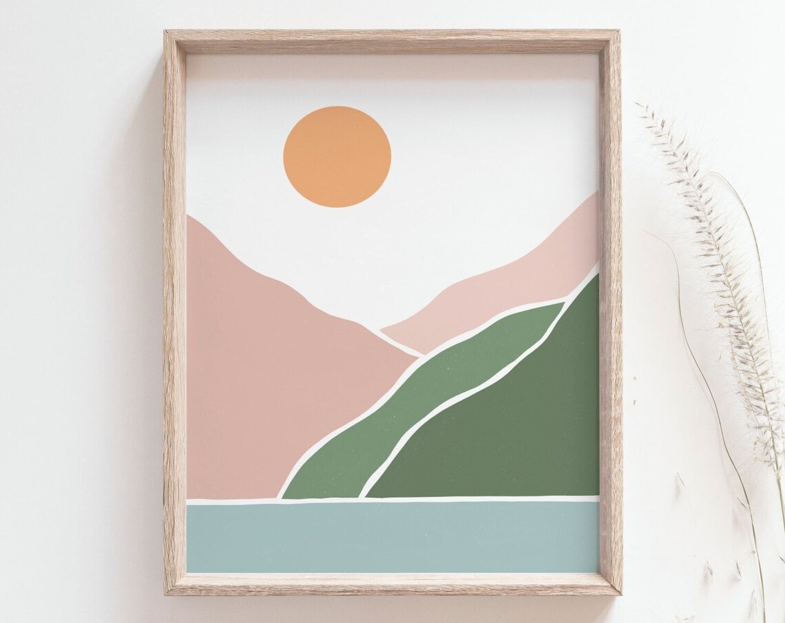 Sunset Over the Mountain Boho Minimalist Art Print