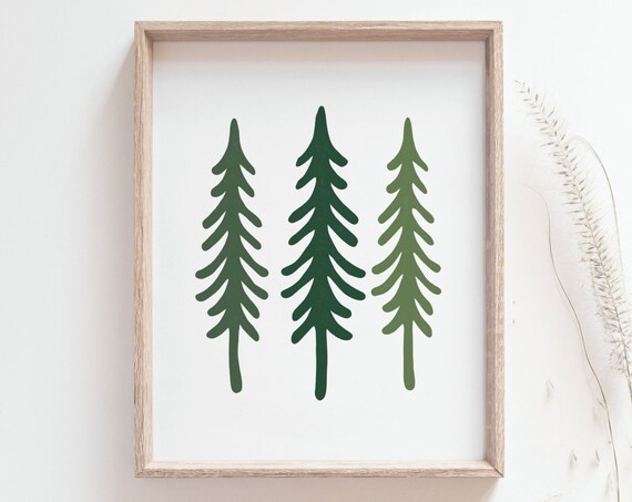 Pine Trees Forest Poster, Minimalist Mountain Decor