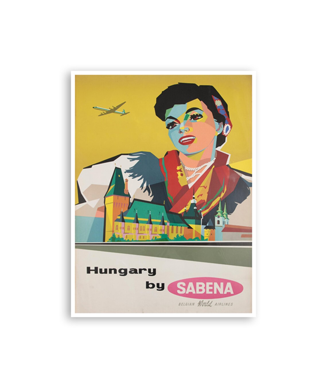 Hungary by Sabena Pop Art Woman Castle Airplane Vintage Poster