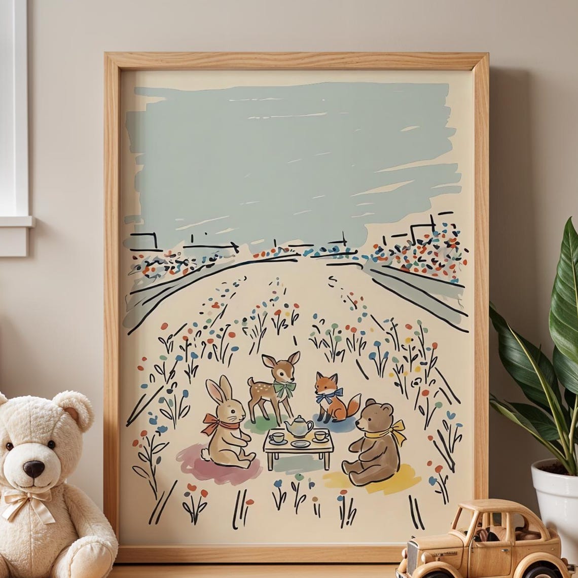 Whimsical Woodland Animals Tea Party Storybook Nursery Art Print