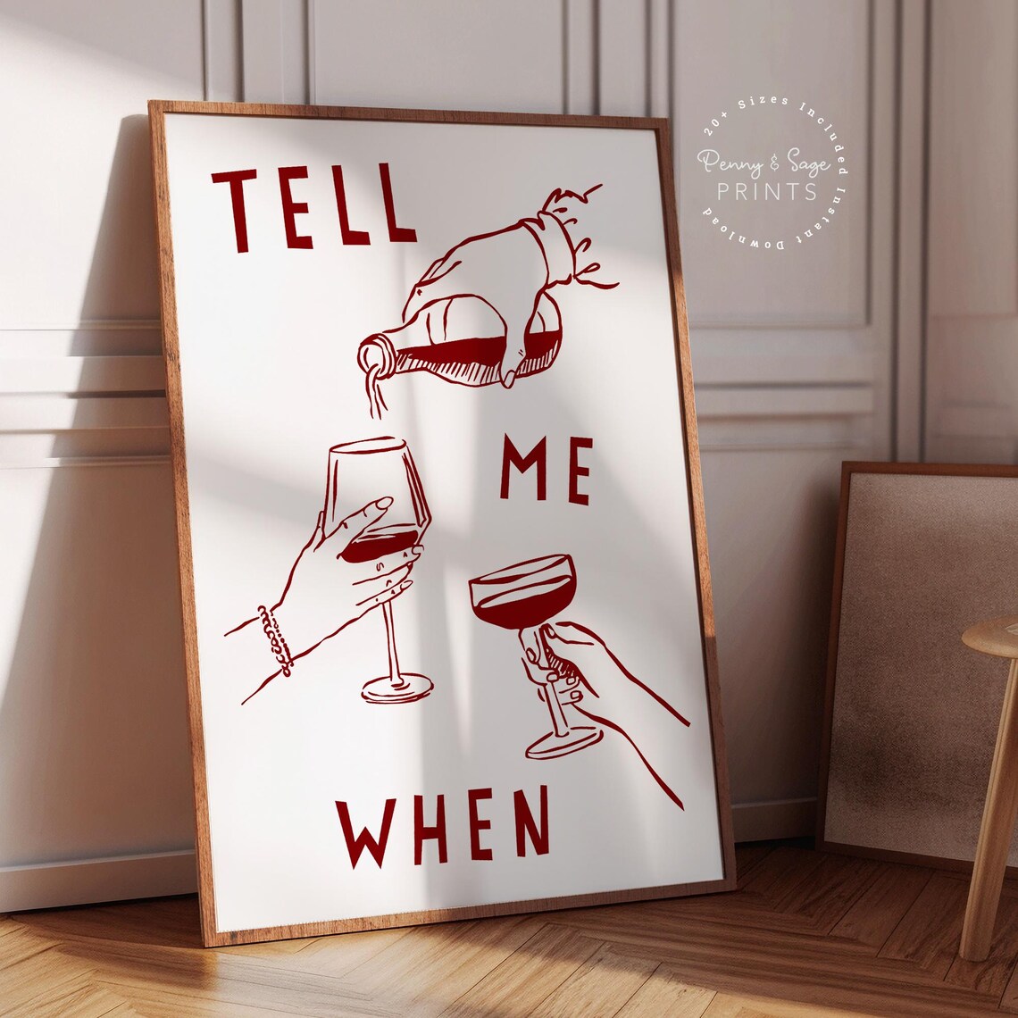 Tell Me When Wine Pouring Funny Red Line Bar Cart Art Poster - Image 2
