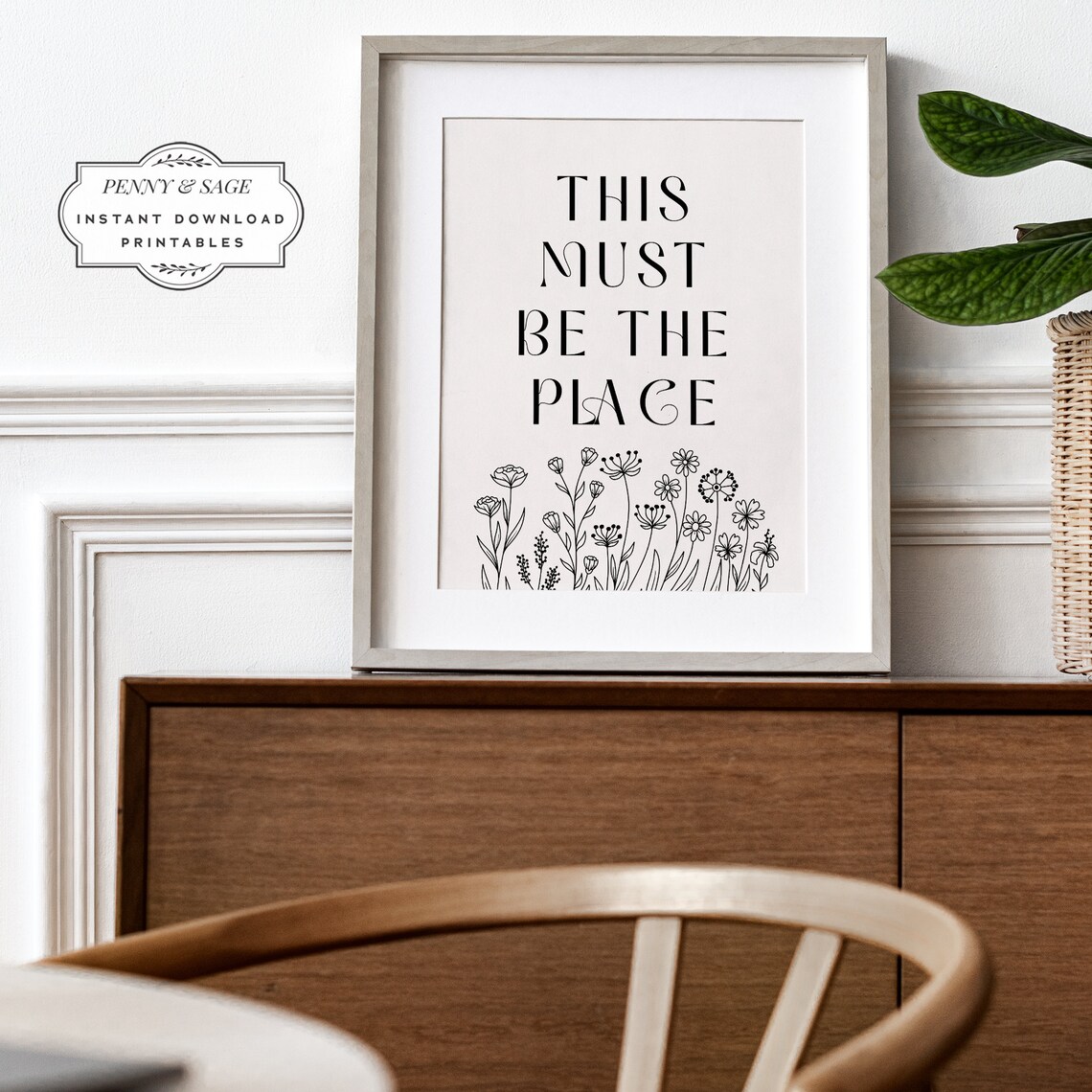 This Must Be The Place Floral Line Art Typography Entryway Poster - Image 2