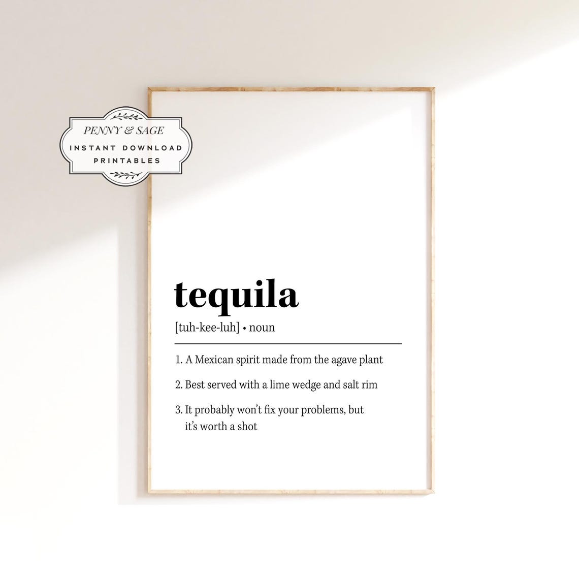 Tequila Dictionary Definition Noun Funny Bar Cart Typography Poster