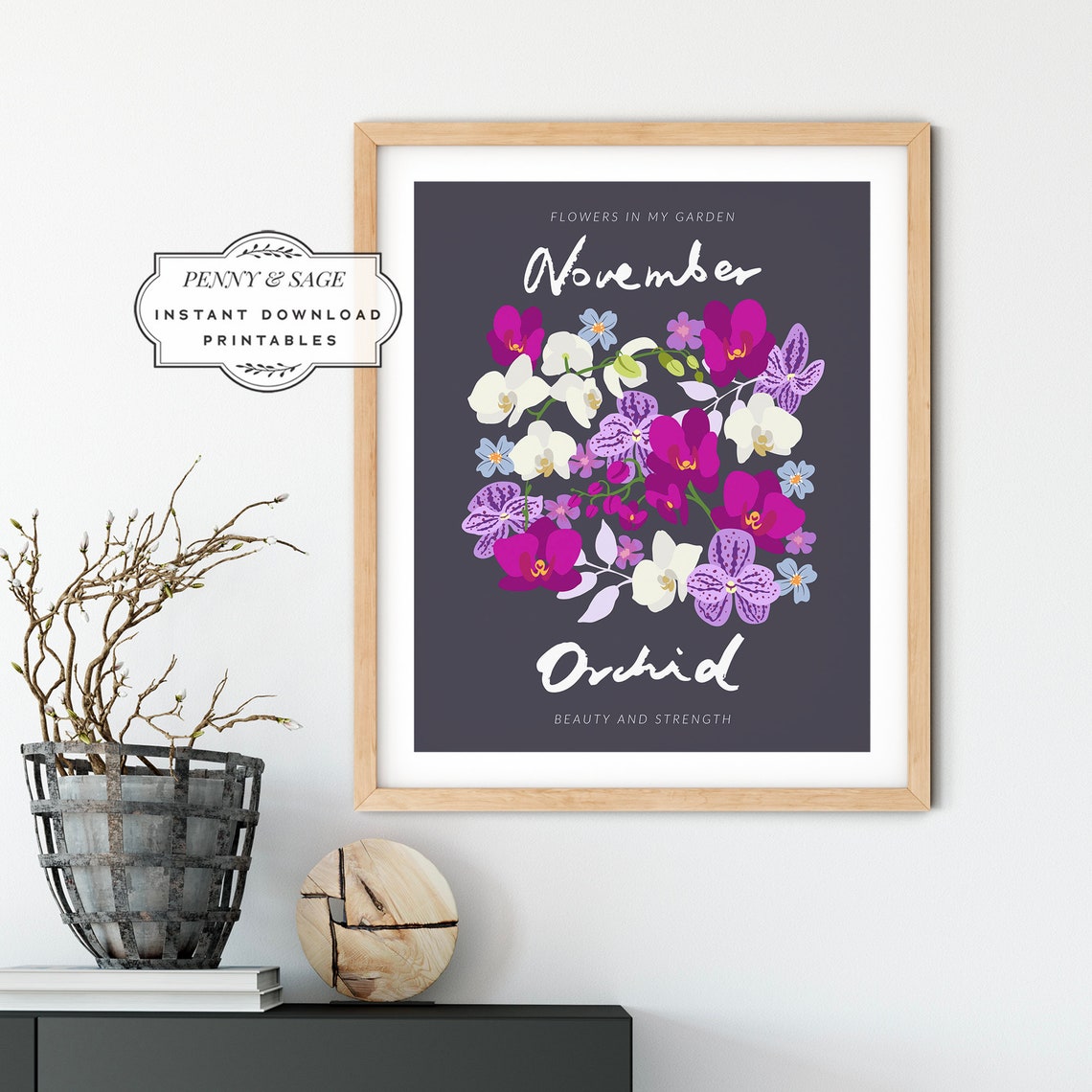 Flower Market November Month Print Botanical Wall Art Monthly Flower Wall Art Flower Market Poster Floral Art Orchid