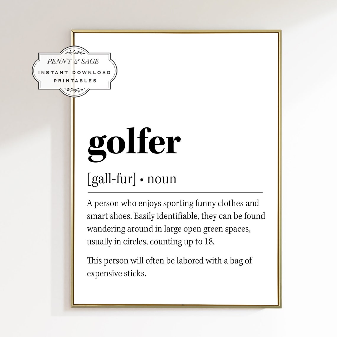 Golfer Definition Poster Funny Golf Dictionary Quote Typography Gift - Image 2