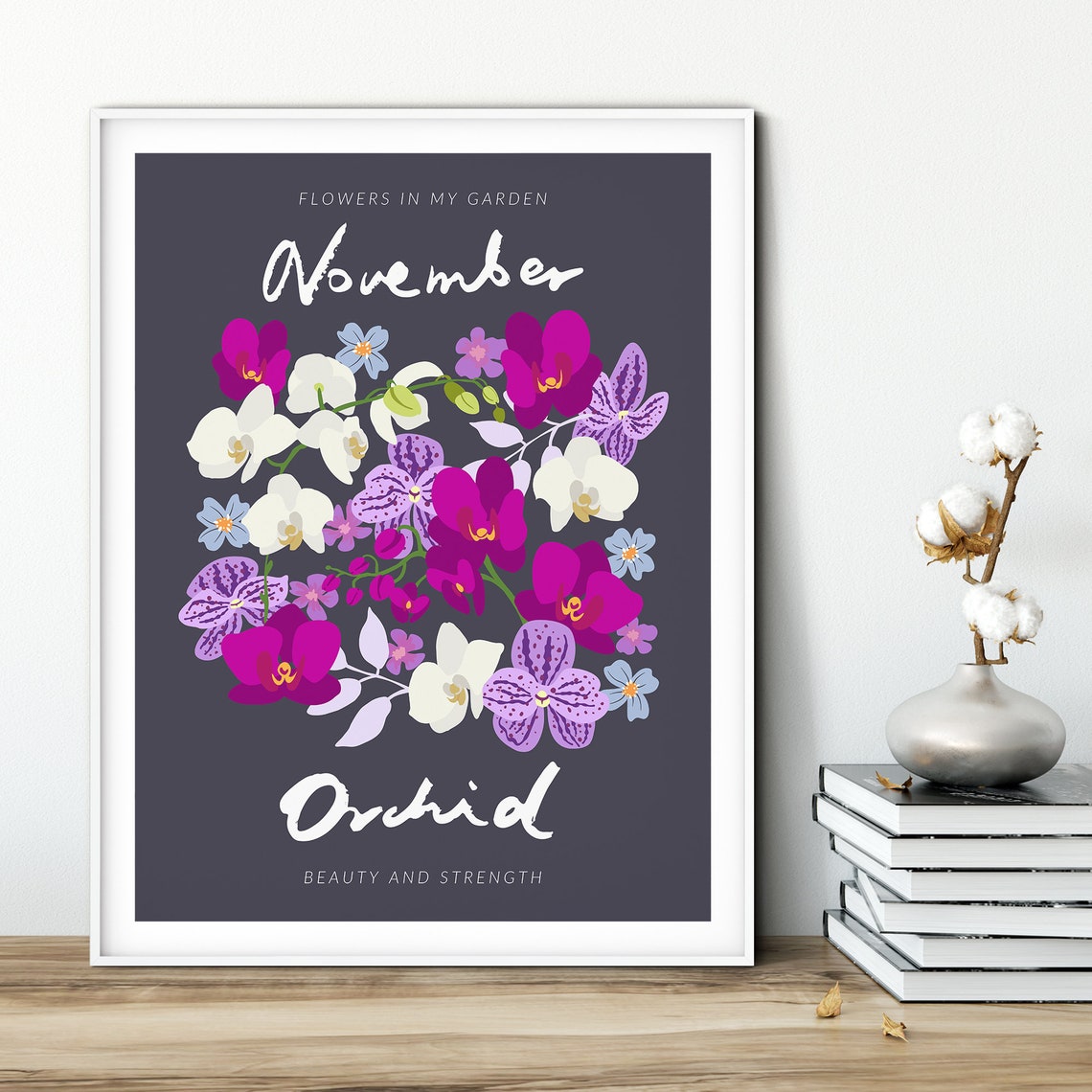 Flower Market November Month Print Botanical Wall Art Monthly Flower Wall Art Flower Market Poster Floral Art Orchid - Image 2