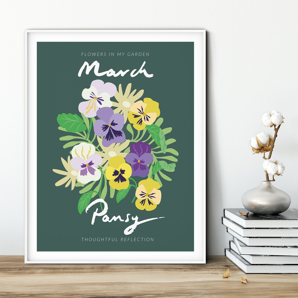 Flower Market March Month Print Botanical Wall Art Monthly Flower Wall Art Flower Market Poster Floral Art Pansy - Image 2