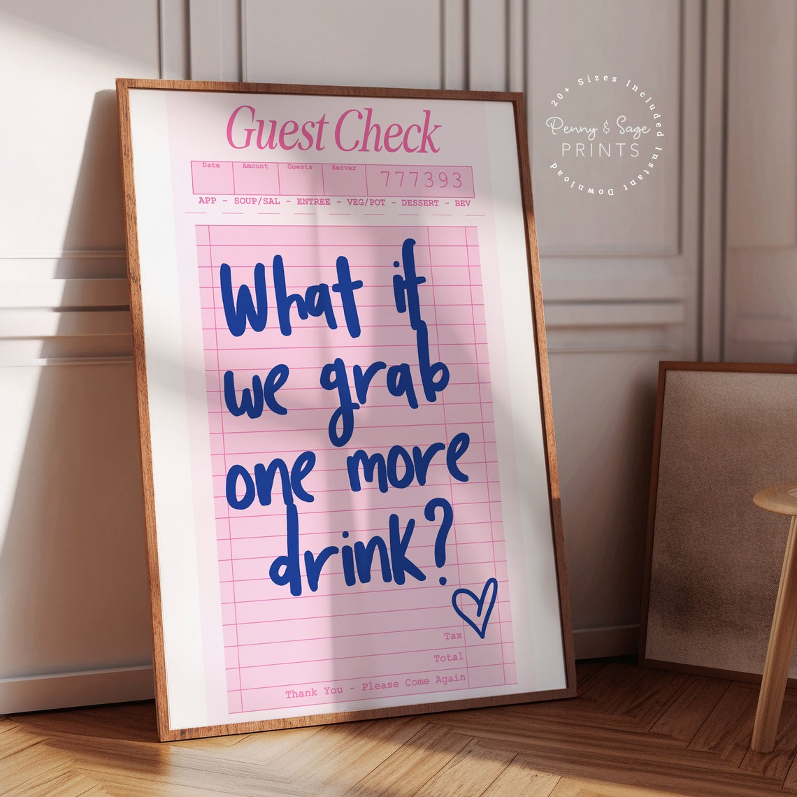What If We Grab One More Drink Pink Guest Check Bar Quote Poster - Image 2