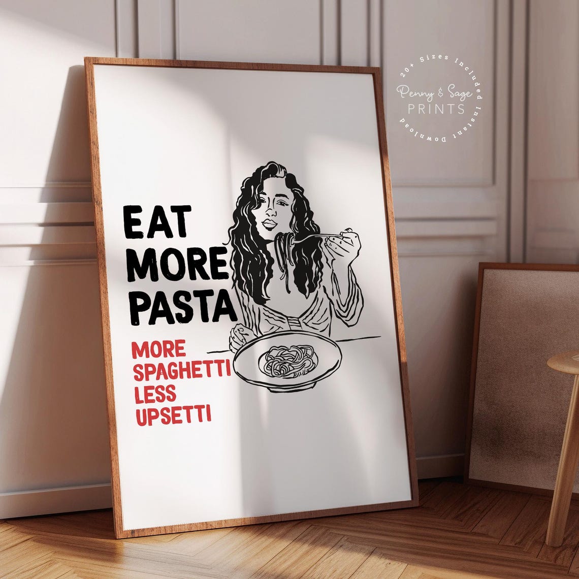 Eat More Pasta More Spaghetti Less Upsetti Funny Kitchen Poster - Image 2