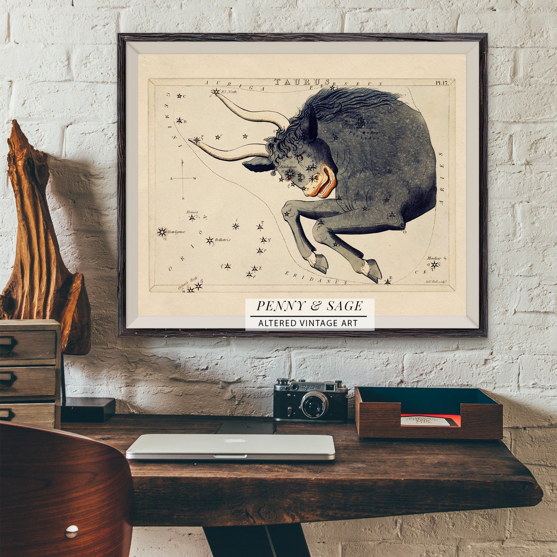Taurus Antique Constellation Star Chart Sidney Hall Zodiac Art Poster - Image 2